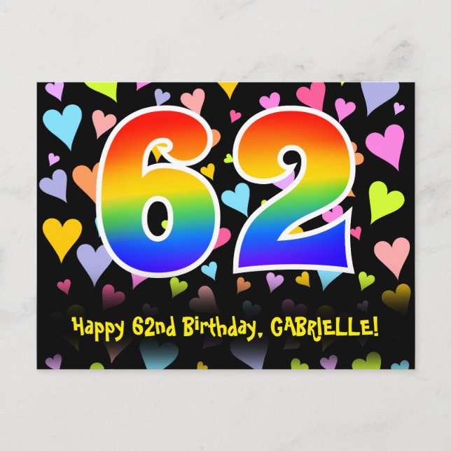 Postal 62 Cumpleaños: Patrón de Corazones Divertidos, Arc (Anverso)