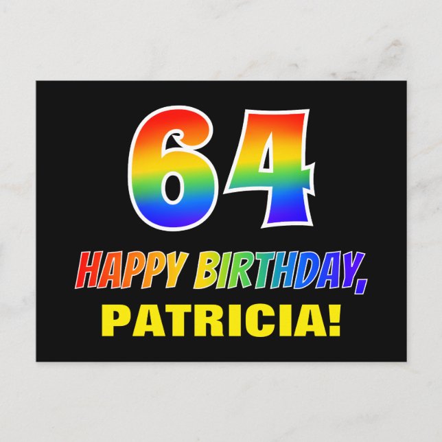 Postal 64º cumpleaños: audaz, divertido, simple, arcoiris (Anverso)