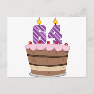 Postal 64 años en el pastel de cumpleaños