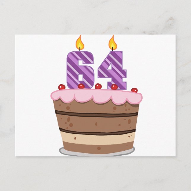 Postal 64 años en el pastel de cumpleaños (Anverso)