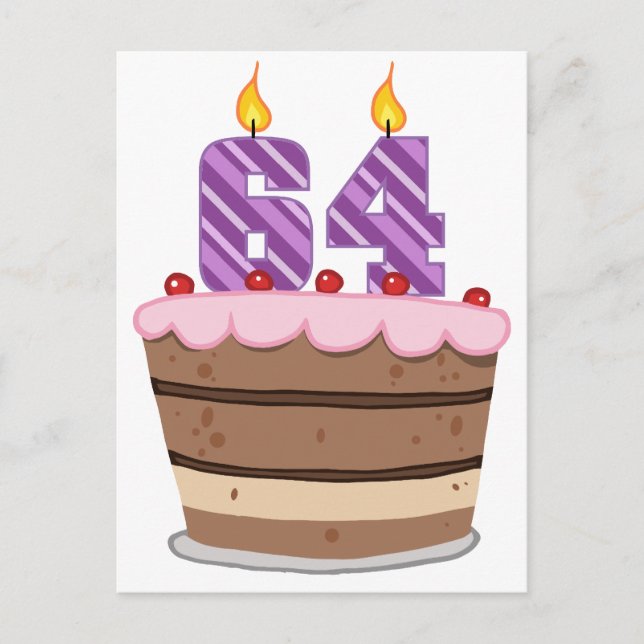 Postal 64 años en el pastel de cumpleaños (Anverso)