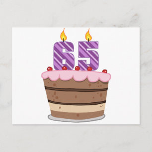 Postal 65 años en el pastel de cumpleaños