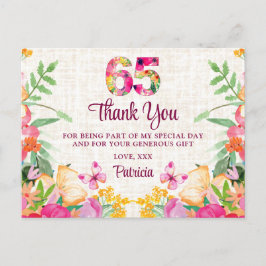 Postal 65 años Flores Linen Floral 65º cumpleaños gracias