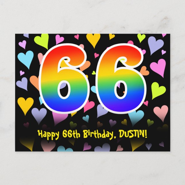 Postal 66º cumpleaños: Patrón de corazones divertidos, ar (Anverso)