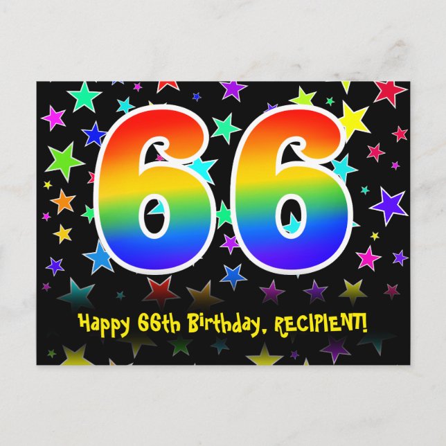 Postal 66º cumpleaños: Patrón de estrellas divertidas, ar (Anverso)