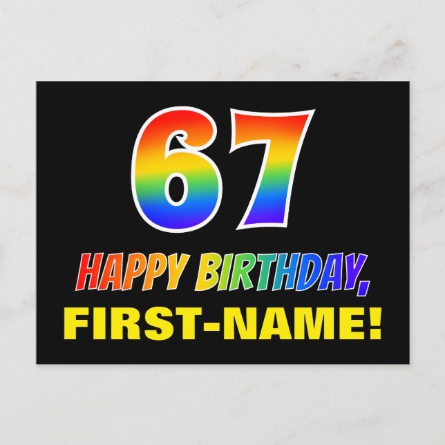 Postal 67º cumpleaños: audaz, divertido, simple, arcoiris (Anverso)