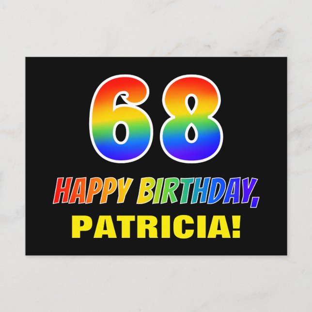 Postal 68º cumpleaños: audaz, divertido, simple, arcoiris (Anverso)