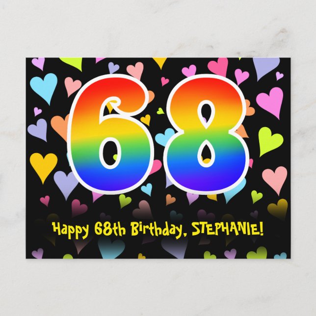 Postal 68º cumpleaños: Patrón de corazones divertidos, ar (Anverso)