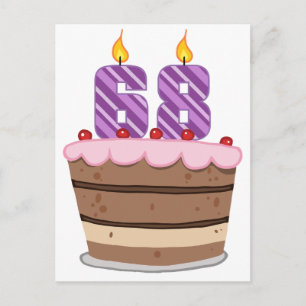Postal 68 años en el pastel de cumpleaños