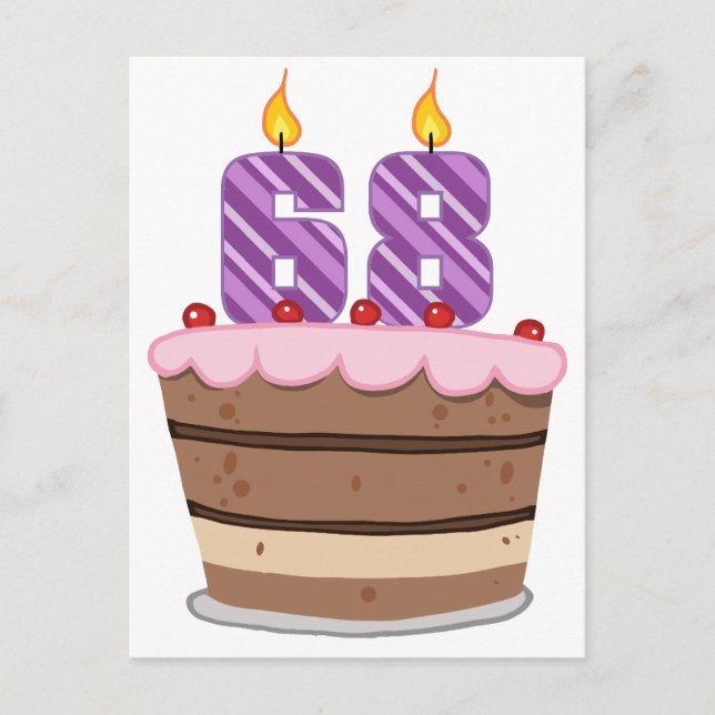 Postal 68 años en el pastel de cumpleaños (Anverso)