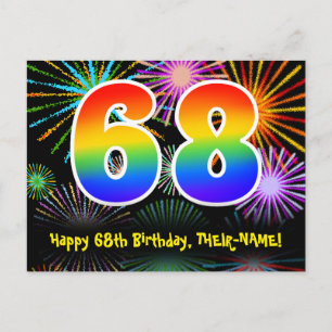 Postal 68 cumpleaños – Patrón divertido de fuegos artific