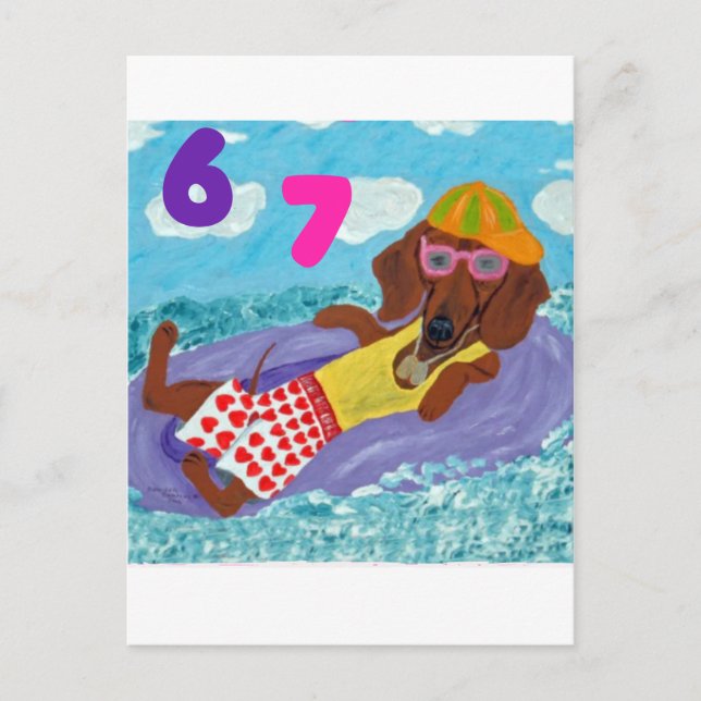 Postal 6 7 Dachshund beach bum on float (Anverso)