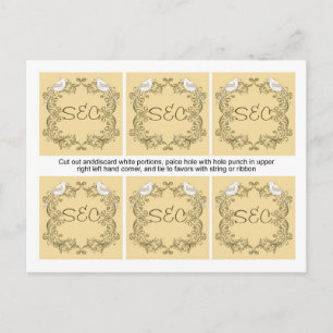 Postal 6 Aves de Amor Marrón/Tan Bolsas de Favor de Boda