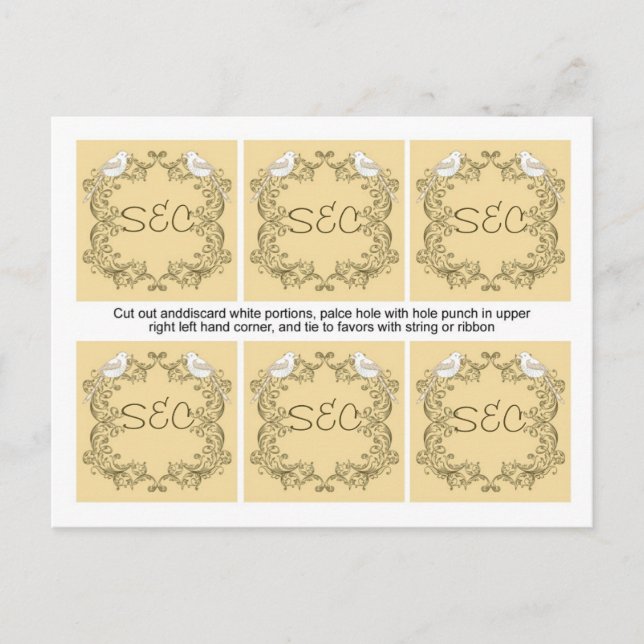 Postal 6 Aves de Amor Marrón/Tan Bolsas de Favor de Boda (Anverso)