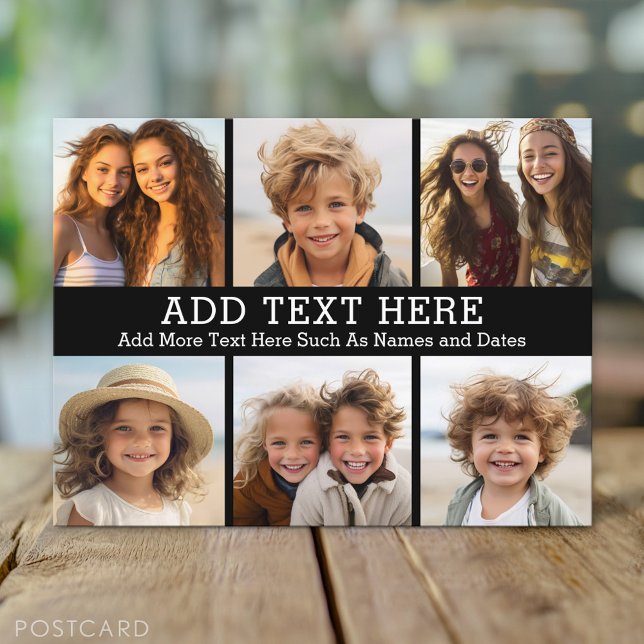 Postal 6 Collage de fotos 2 Líneas de texto — CAN Editar  (Custom Personalized Photo Collage Postcard)