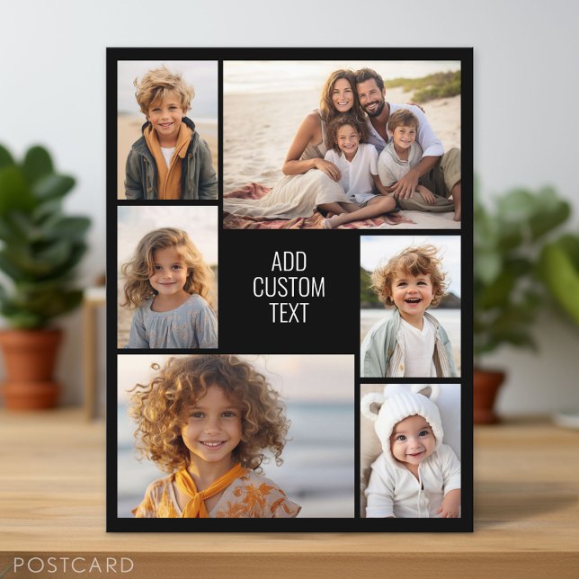 Postal 6 collage de fotos - fondo negro - texto blanco (Photo Postcard - Customize with your pictures)