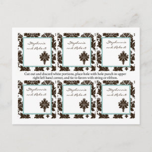 Postal 6 Etiquetas de Favor Boda Brown Damask Lace