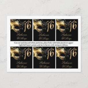 Postal 6 Etiquetas Favor Dulce 16 Fiesta Negro Oro