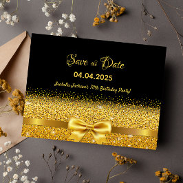 Postal 70.ª fiesta de cumpleaños arco dorado negro salva 