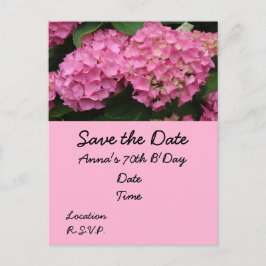 Postal 70.º cumpleaños con flores de horangea rosa
