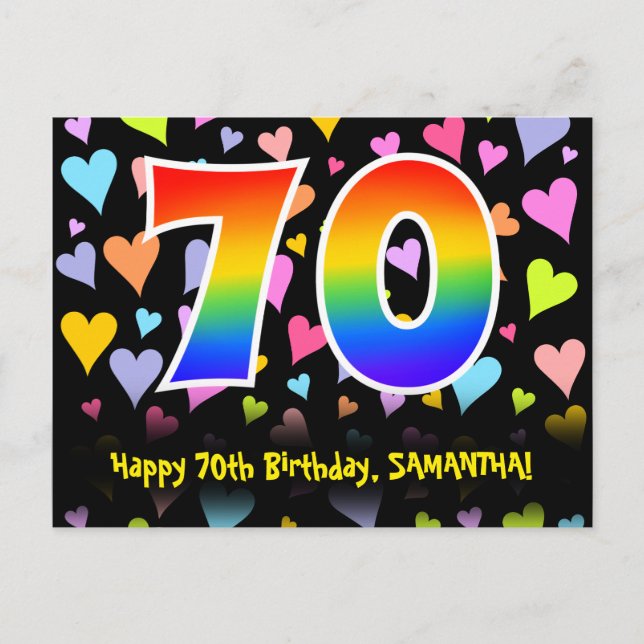 Postal 70.º cumpleaños: Patrón de corazones divertidos, a (Anverso)