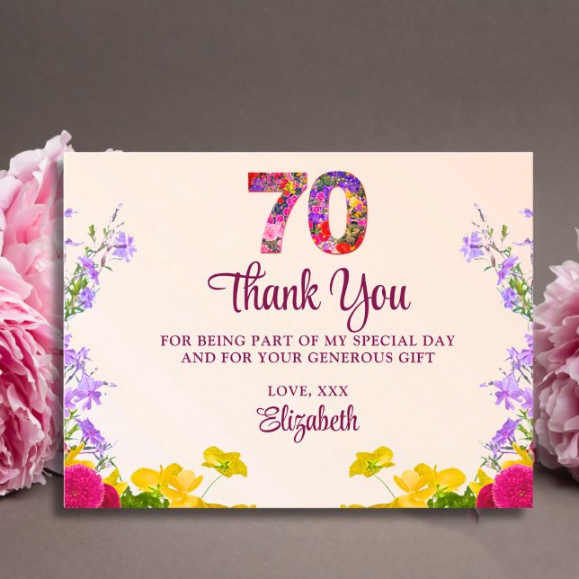 Postal 70 años floral gracias fiesta de 70 años (Subido por el creador)