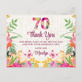 Postal 70 años Flores Linen Floral 70 cumpleaños gracias