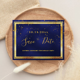 Postal 70° cumpleaños oro azul oscuro salva la fecha
