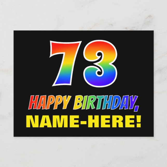 Postal 73 Aniversario: Negrita, Diversión, Simple, Arcoir (Anverso)