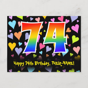 Postal 74º Cumpleaños: Estampado de Corazones Divertidos,