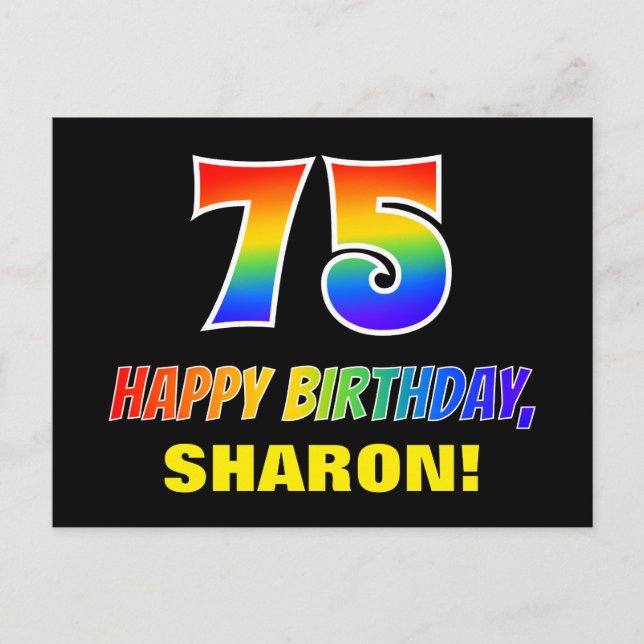 Postal 75º cumpleaños: audaz, divertido, simple, arcoiris (Anverso)