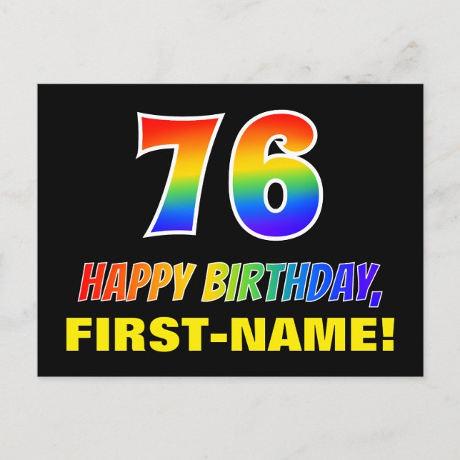 Postal 76º cumpleaños: audaz, divertido, simple, arcoiris (Anverso)