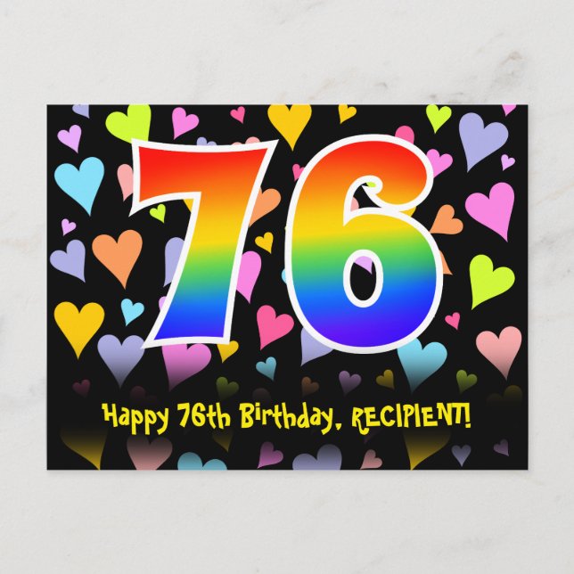 Postal 76º cumpleaños: Patrón de corazones divertidos, ar (Anverso)