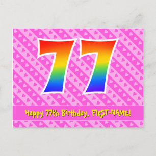 Postal 77 cumpleaños: Rayas rosadas y corazones, Arcoíris