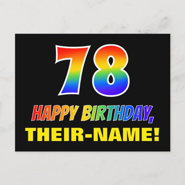 Postal 78º cumpleaños: audaz, divertido, simple, arcoiris (Anverso)