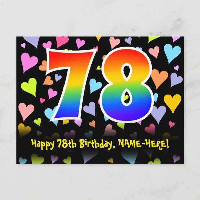 Postal 78º Cumpleaños: Estampado de Corazones Divertidos, (Anverso)