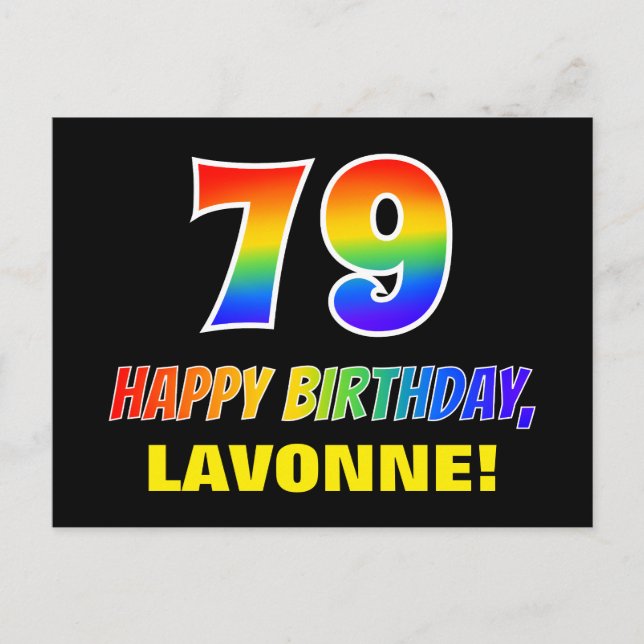 Postal 79º cumpleaños: audaz, divertido, simple, arcoiris (Anverso)