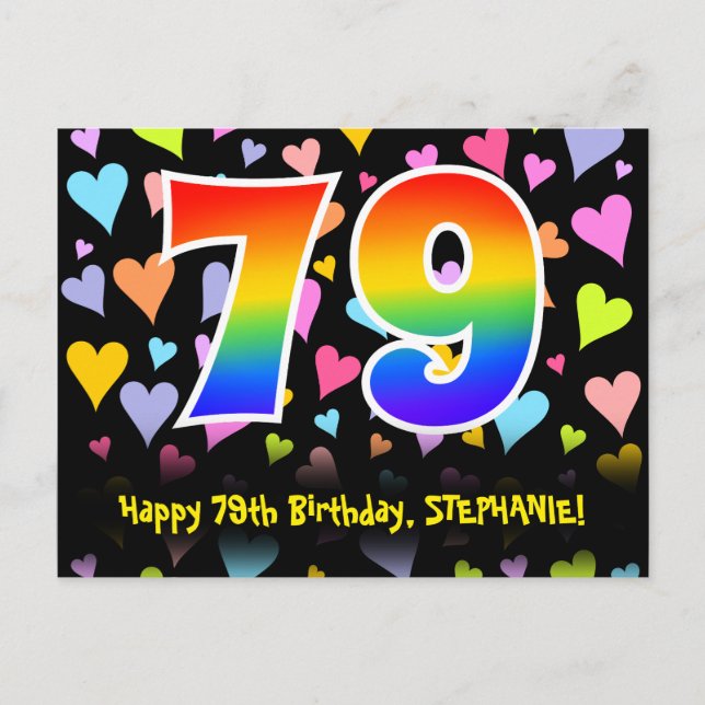 Postal 79º Cumpleaños: Patrón de Corazones Divertidos, Ar (Anverso)