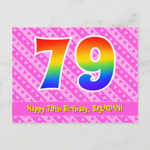 Postal 79º cumpleaños: Rayas rosas y corazones, arco iris
