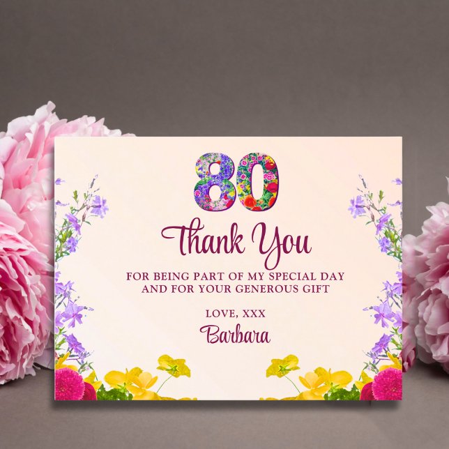 Postal 80 años floral gracias fiesta de 80 años (Subido por el creador)