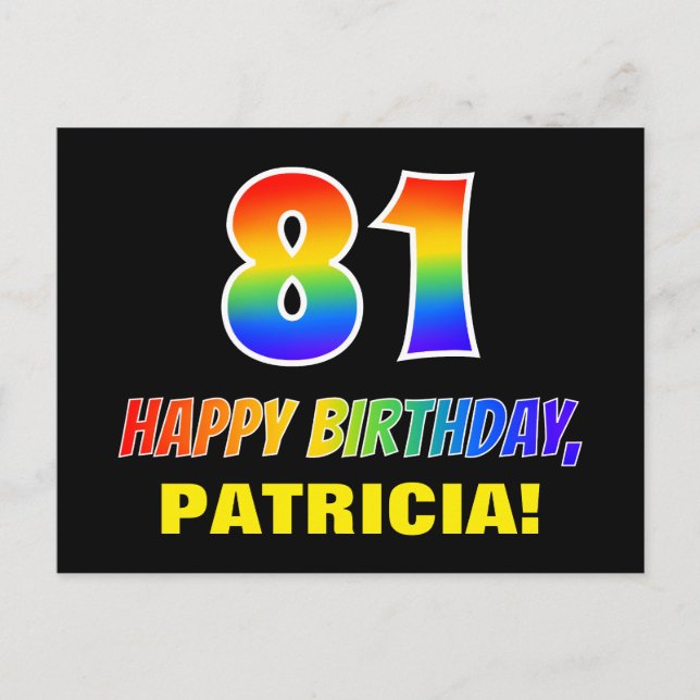 Postal 81° cumpleaños: negrita, diversión, simple, arcoir (Anverso)