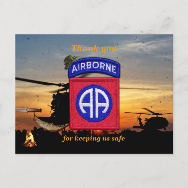Postal 82.º parche de vets de fuerte bragg lrrp aerotrans (Anverso)