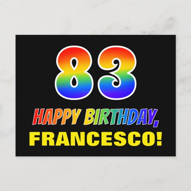 Postal 83.º cumpleaños: audaz, divertido, simple, arcoiri (Anverso)