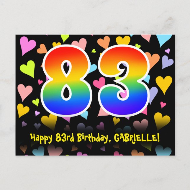 Postal 83.º cumpleaños: Patrón de corazones divertidos, a (Anverso)
