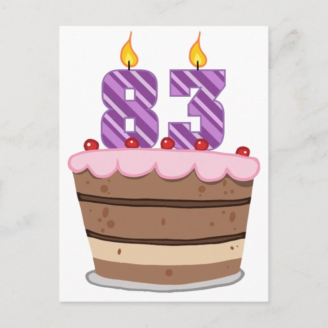 Postal 83 años en el pastel de cumpleaños (Anverso)