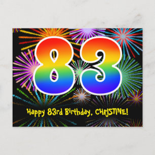 Postal 83 cumpleaños – Patrón divertido de fuegos artific