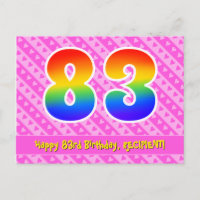 83° cumpleaños: Rayas y corazones rosas, arco iris