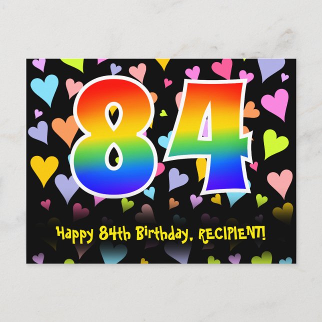 Postal 84º cumpleaños: Patrón de corazones divertidos, ar (Anverso)