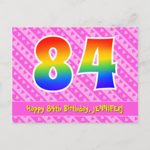 Postal 84º Cumpleaños: Rayas rosadas y corazones, Arcoíri