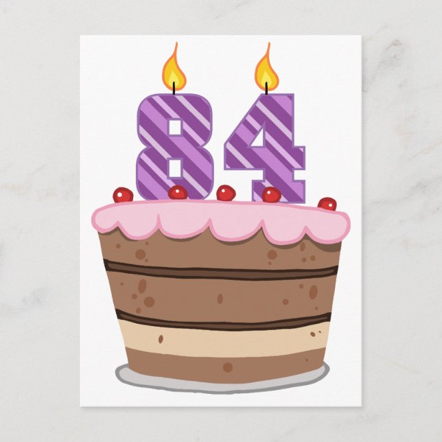 Postal 84 años en el pastel de cumpleaños (Anverso)